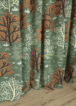 Dökümlü Kumaştan Orta Boy Ağaç Desenli Baskılı Blackout Fon Perde Işık Geçirmez 1. Kalite