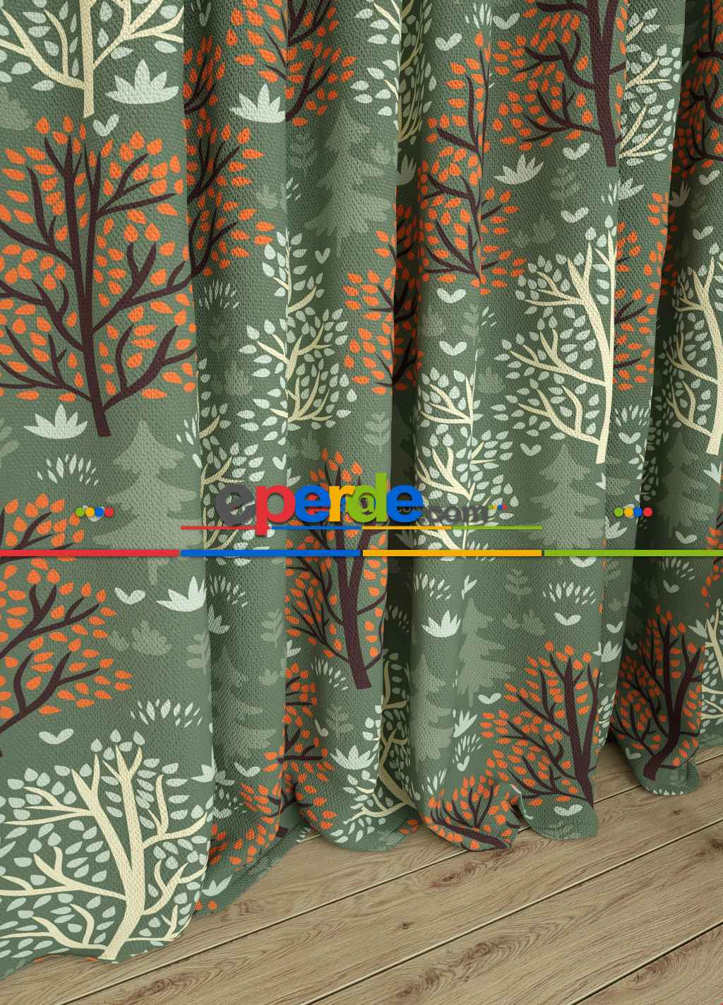 Dökümlü Kumaştan Orta Boy Ağaç Desenli Baskılı Blackout Fon Perde Işık Geçirmez 1. Kalite