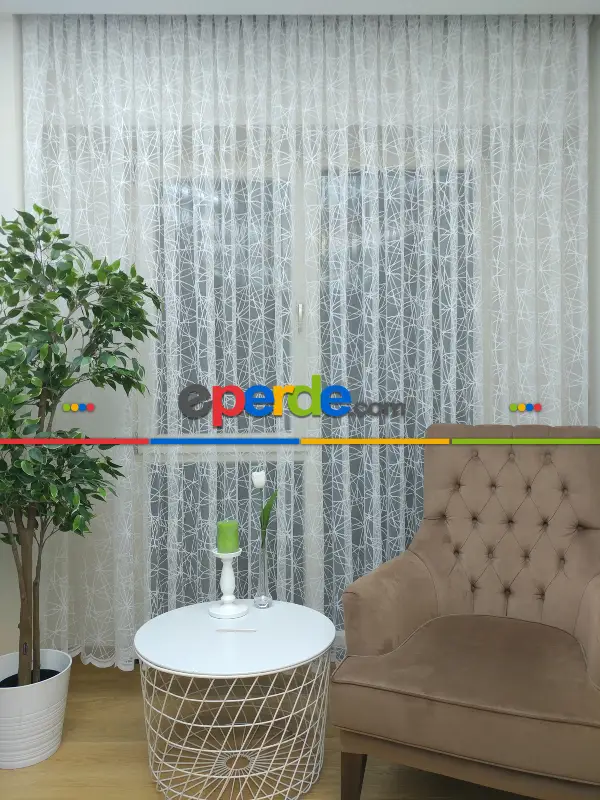 Salon Tül - Salon Yatak Odası Fransız Dantel 2021 Tül Perde- Ekru