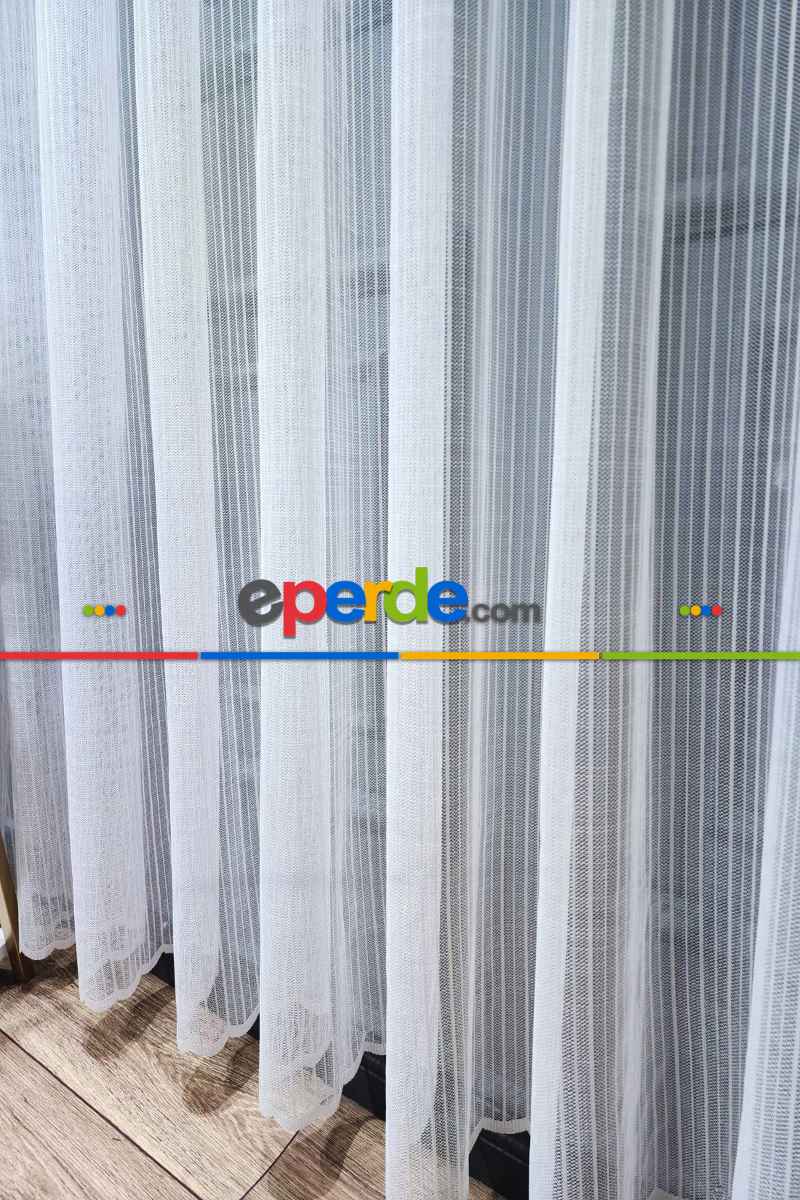 Taç Örme Çizgili Yeni Model Tasarım Renk Desen Tül Perde