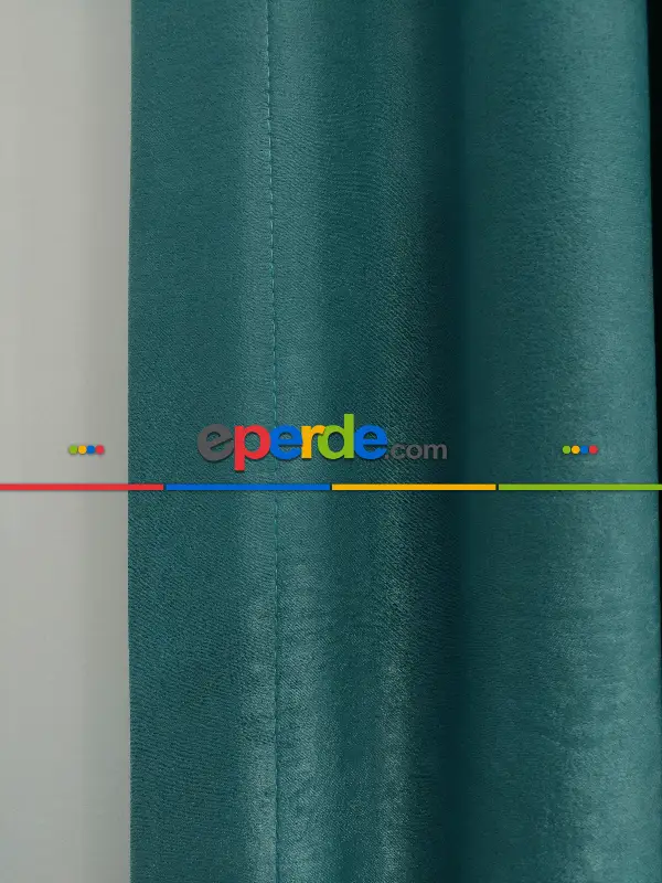 Salon - Soft Fon Perde Açık Petrol Dökümlü En - Petrol Mavisi