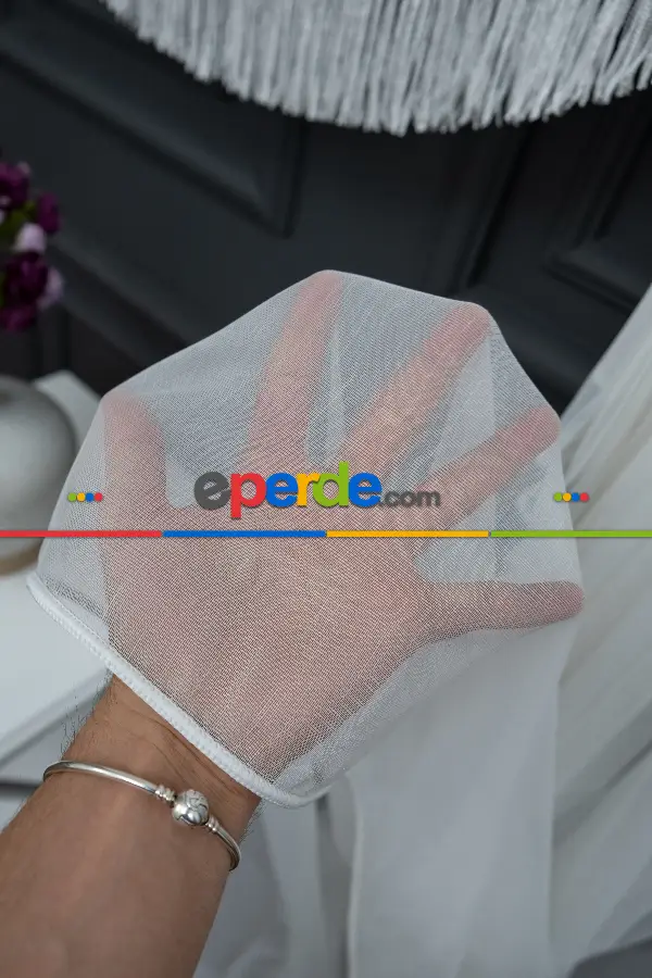 Hafif Keten Yalancı Kruvaze - Tülden Fon - Halat İle Yana Toplamalı Tül - Kordon Toplama Tül - Çift Veya Tek Kanat - Aksesuar İlave Ücretlidir - Kurşunlu Tül