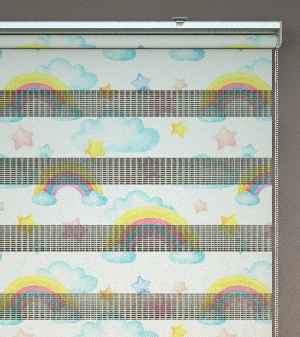 Yıldız Desenli Baskılı Zebra Perde- Çok Renkli