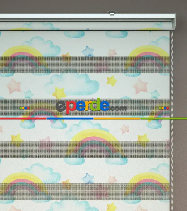 Yıldız Desenli Baskılı Zebra Perde- Çok Renkli