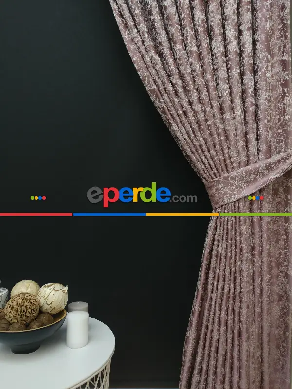 Pudra Krem Desenli Jakar Fon Perde (180cm En)- Pudra