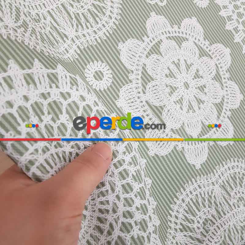 Dantel Desenli Fon Perde Evm1099 Kumaşı Kalındır Duck Bezi Değildir- Beyaz