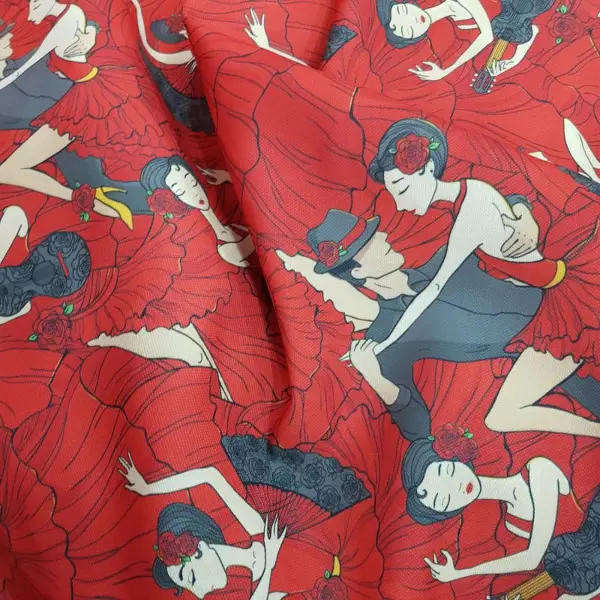 Dans Desenli Fon Perde Evm704 Kumaşı Kalındır Duck Bezi Değildir- Siyah-Kırmızı