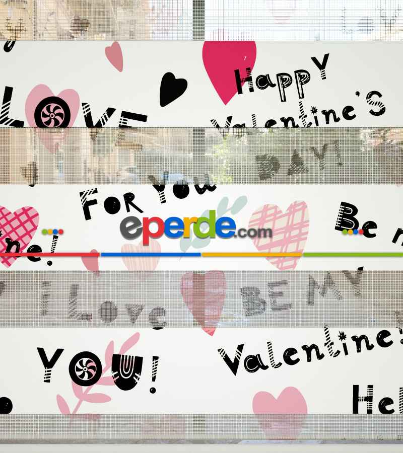 Kalp Desenli Baskılı Zebra Perde- Çok Renkli