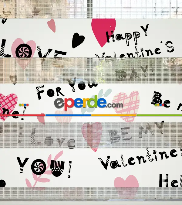 Kalp Desenli Baskılı Zebra Perde- Çok Renkli