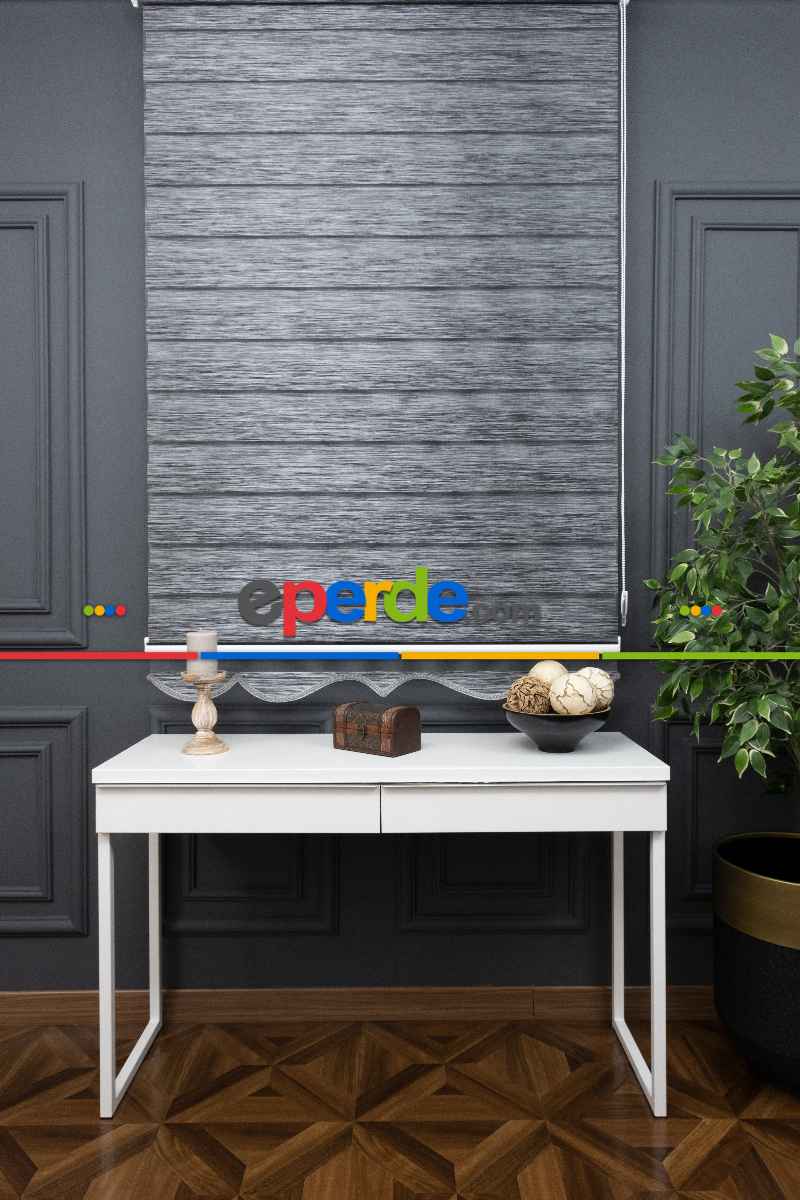 Koyu Gri Antirasit Bambu Zebra Perde 90x200
