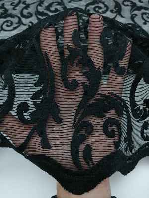 Siyah - Tül Perde Ve Kruvaze Perde Mat Şal Desenli ( Dantel Tül)- Siyah