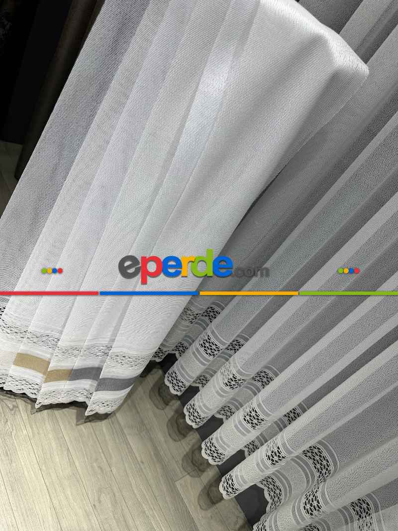 Aplik Örme Tül Perde Tek Kanat - Ekru
