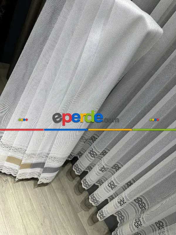 Mutfak Aplik Örme Tül Perde Tek Kanat - Ekru