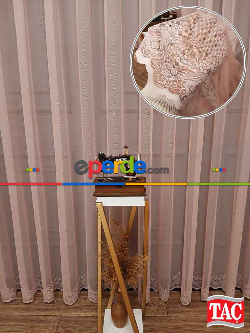 Taç Cemre Düz Örme Pudra Kırışmaz Ütü İstemez Tül Perde