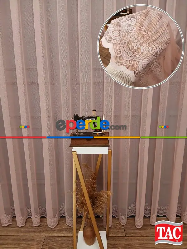 Taç Cemre Düz Örme Pudra Kırışmaz Ütü İstemez Tül Perde