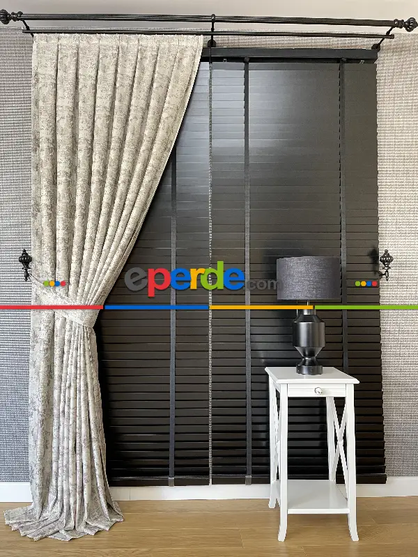 Kahve Bej Rengi Düz Jakar Fon Perde