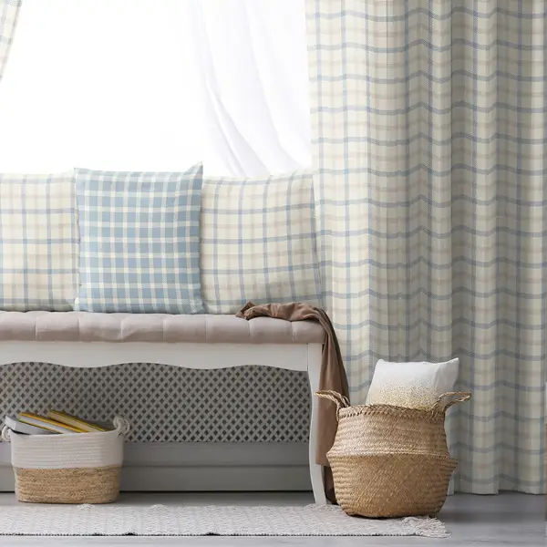 Erkek Çocuk ve Bebek Odası Fon Perde - Mavi Krem Bej - Ekose Desen