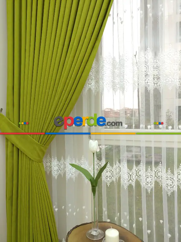 Yağ Yeşili Düz Sade Fon Perde ( Dökümlü Fon )- Açık Yeşil