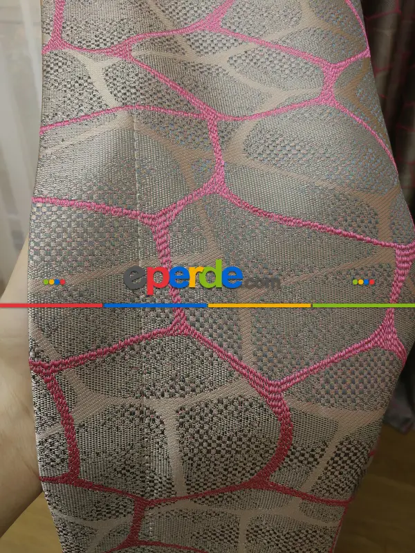 Bej Fuşya Desenli Jakar Fon Perde (285 En)- Fuşya