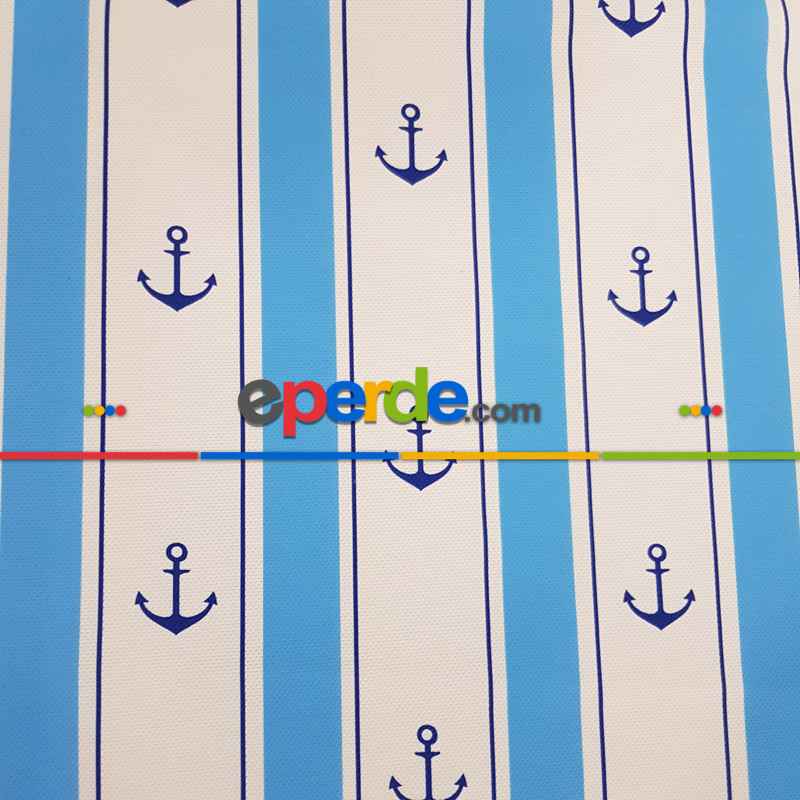 Bebek Odası Fon Perde - Çapa Desenli Fon Perde Evm560 Kumaşı Kalındır Duck Bezi Değildir- Mavi