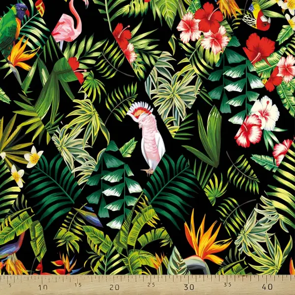 Tropikal Desenli Fon Perde Evm224 -t - Kumaşı Kalındır Duck Bezi Değildir.- Siyah-Yeşil-Mavi-Çok Renkli