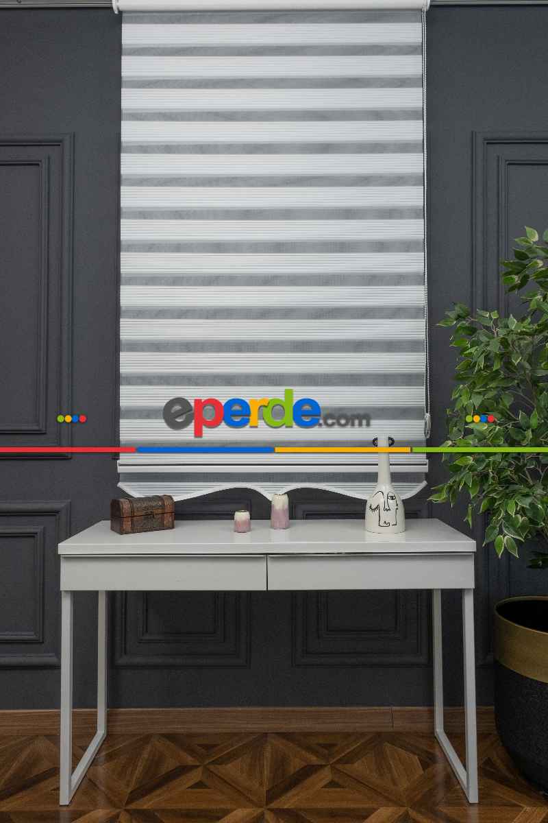 100x200 Hazır Beyaz Dar Plise Zebra Perde