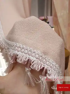 Pudra Pembe Renk Saçaklı Fon Perde- Pembe Açık