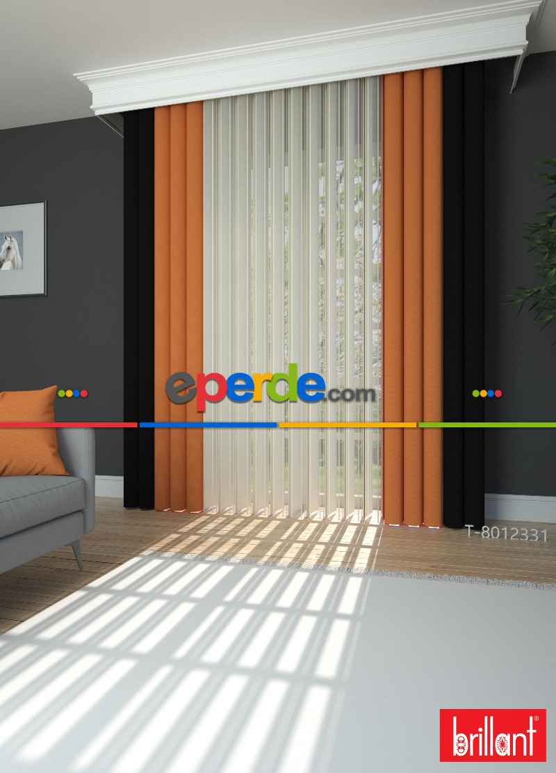 Brillant Akıllı Tül Siyah-turuncu Perde Tül Dikey Zebra Perde Düz 1. Kalite