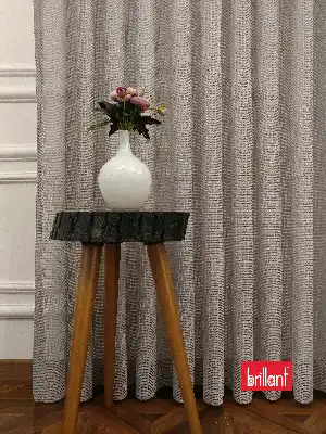 Brillant Örme Dantel Gri Renk Yüksek Gramajlı Dökümlü Tül Perde- Gri Açık - Kurşunlu Tül