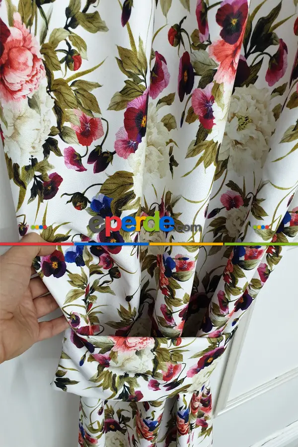 Yatak Odası - Çiçek Desenli Fon Perde K304 Kumaşı Kalındır Duck Bezi Değildir-  Çok Renkli 2