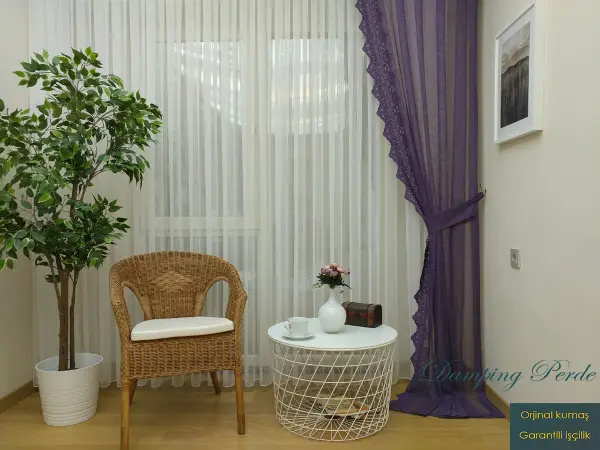 Mor Örme Tül Fon Perde- Mor