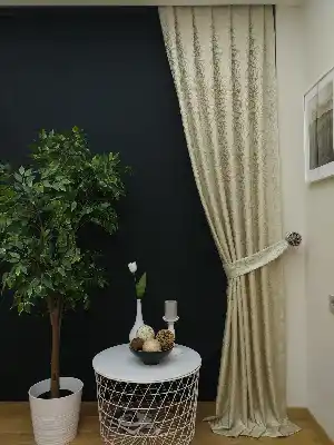 Salon Perdesi - Krem Desenli Jakar Fon Perde (geniş En:280 Kumaş)- Krem