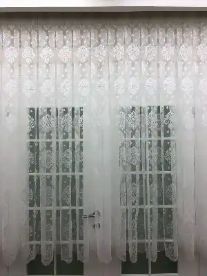 Örme Dokulu Serpme Damask Desenli Tül Perde - Ekru