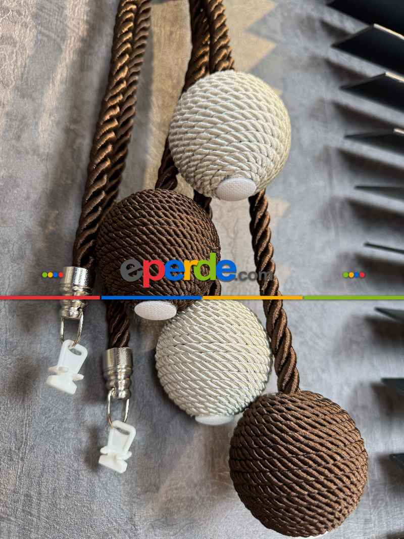 Kahverengi Krem Braçol Perde Bağı