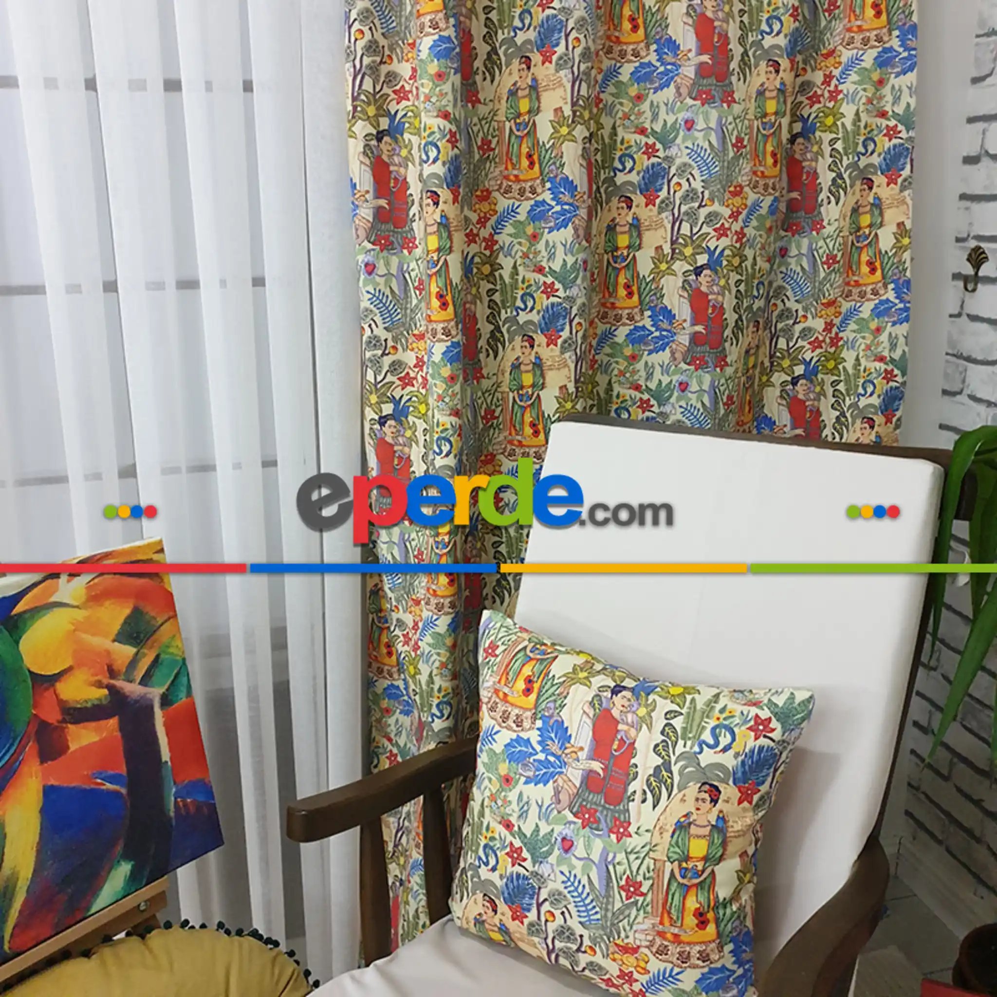 Popart Desenli Fon Perde Evmpopart5 Kumaşı Kalındır Duck Bezi Değildir- Çok Renkli 3