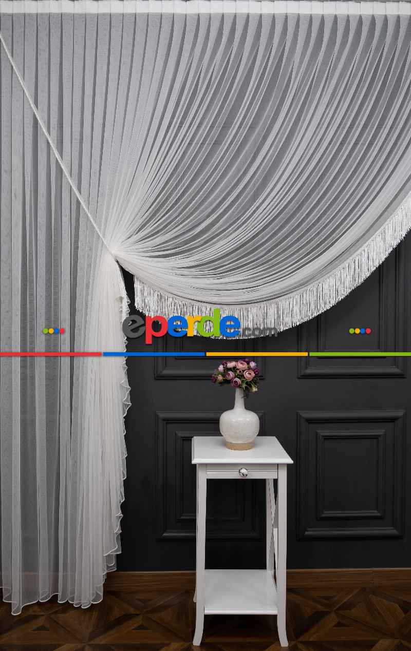 Salon Tül - Grek Yalancı Kruvaze - Tülden Fon - Halat İle Yana Toplamalı Tül - Aksesuar İlave Ücretlidir - Çift Veya Tek Kanat - Kurşunlu Tül