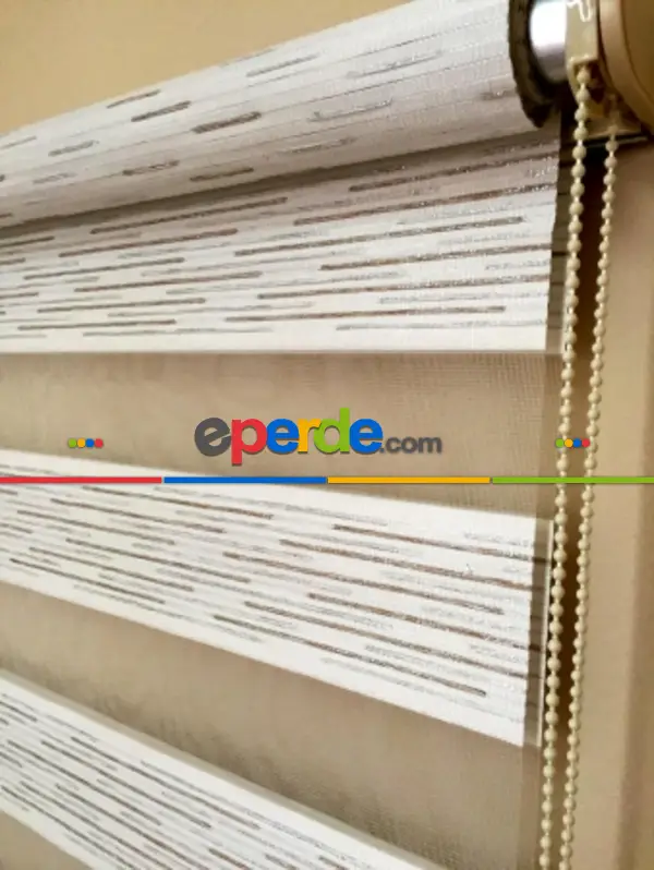 Sütlü Kahve Krem Lüx Zebra Perde- Krem-gümüş Simli-sütlü Kahve