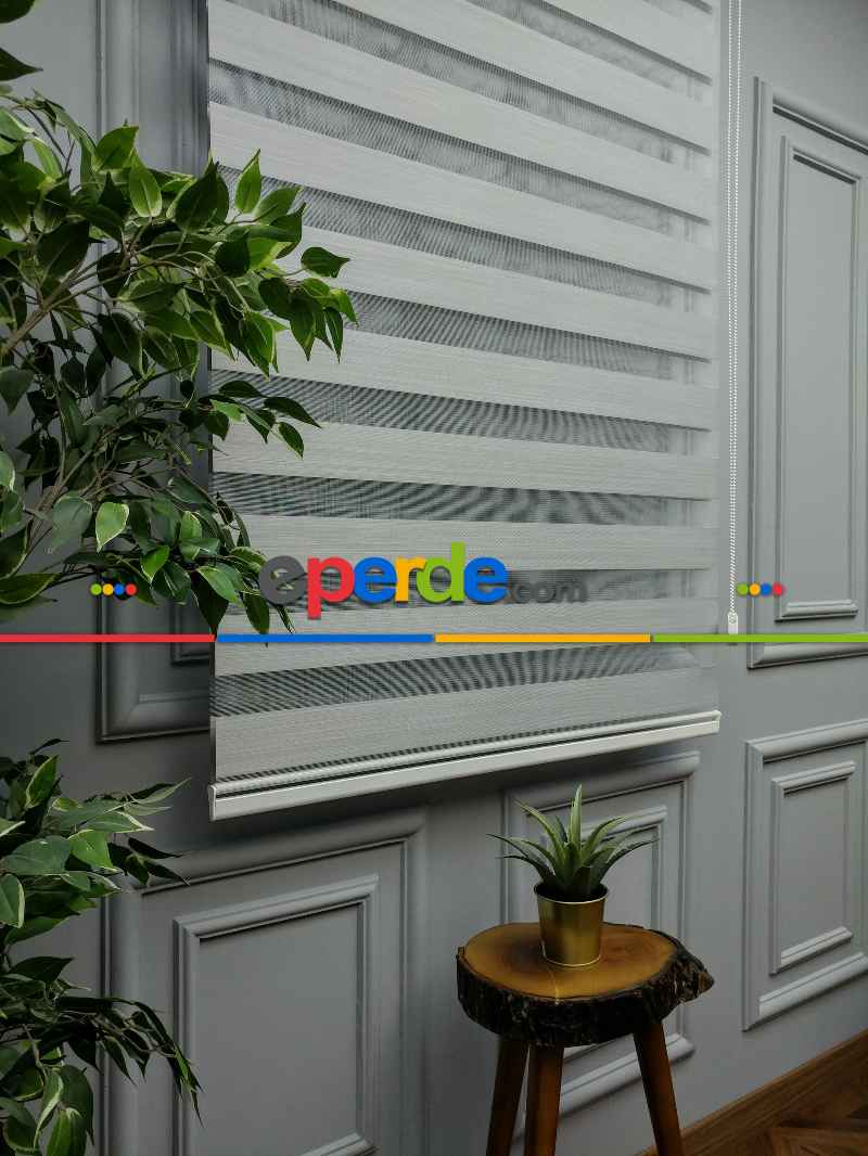 2025 Sezonu - Karartma Zebra Perde - Blackout Zebra Perde-ışık Geçirmez Zebra Perde- Gri Açık