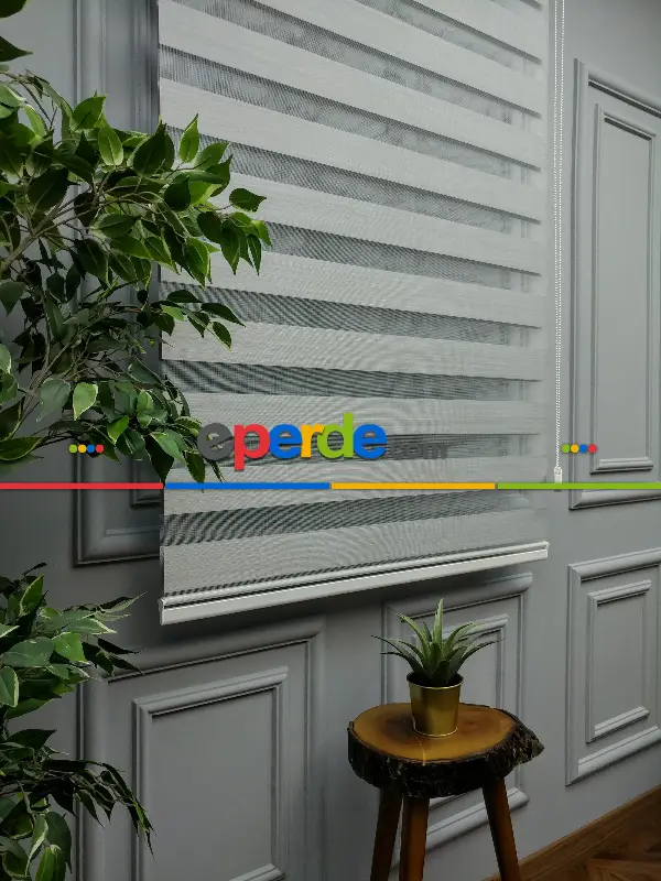 2025 Sezonu - Karartma Zebra Perde - Blackout Zebra Perde-ışık Geçirmez Zebra Perde- Gri Açık