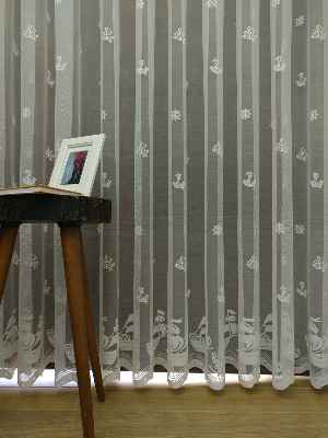 Çocuk Odası Tül Perde - Denizci Desen Çapalı Tül Perde- Ekru