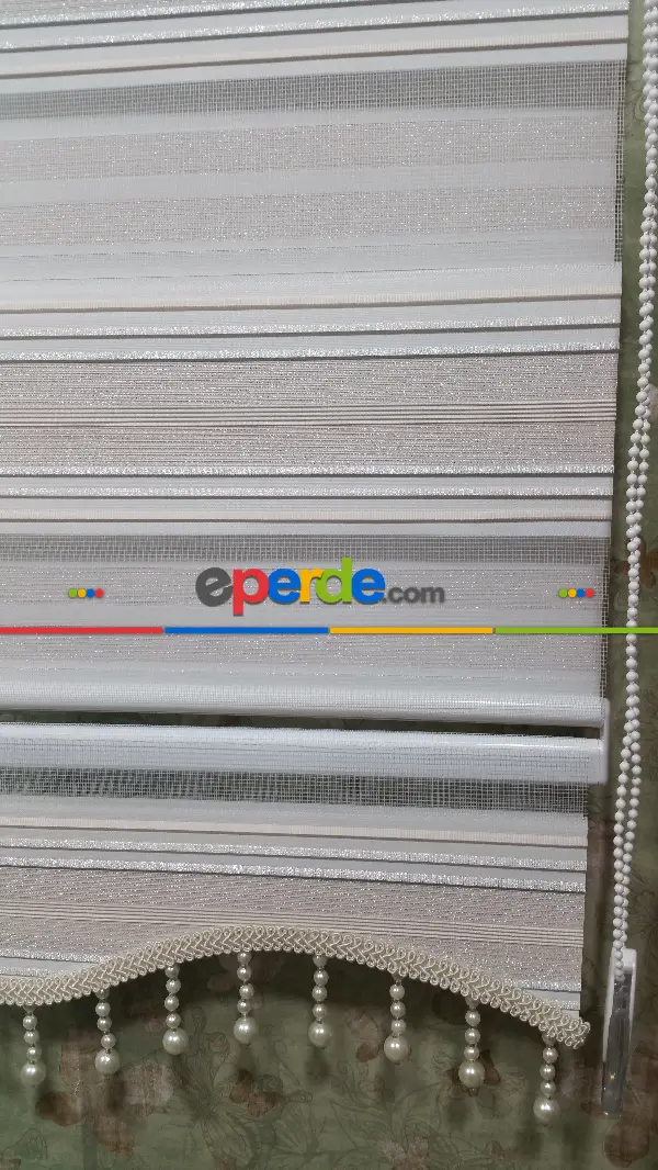 Oturma Odası - Elit Simli Pileli Zebra Perde Pudra Pembe - Gümüş Simli