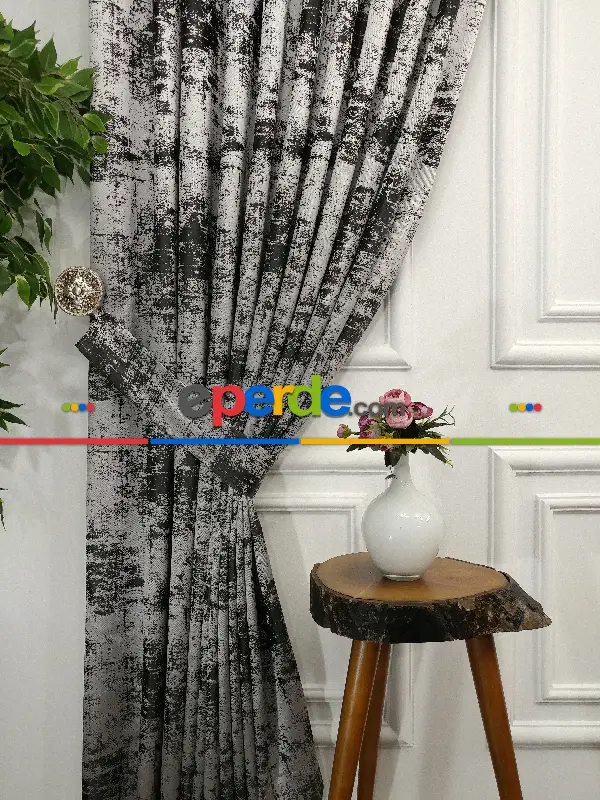 Jakar Dokuma - Spor Desenli Fon Perde- Siyah-gri Açık