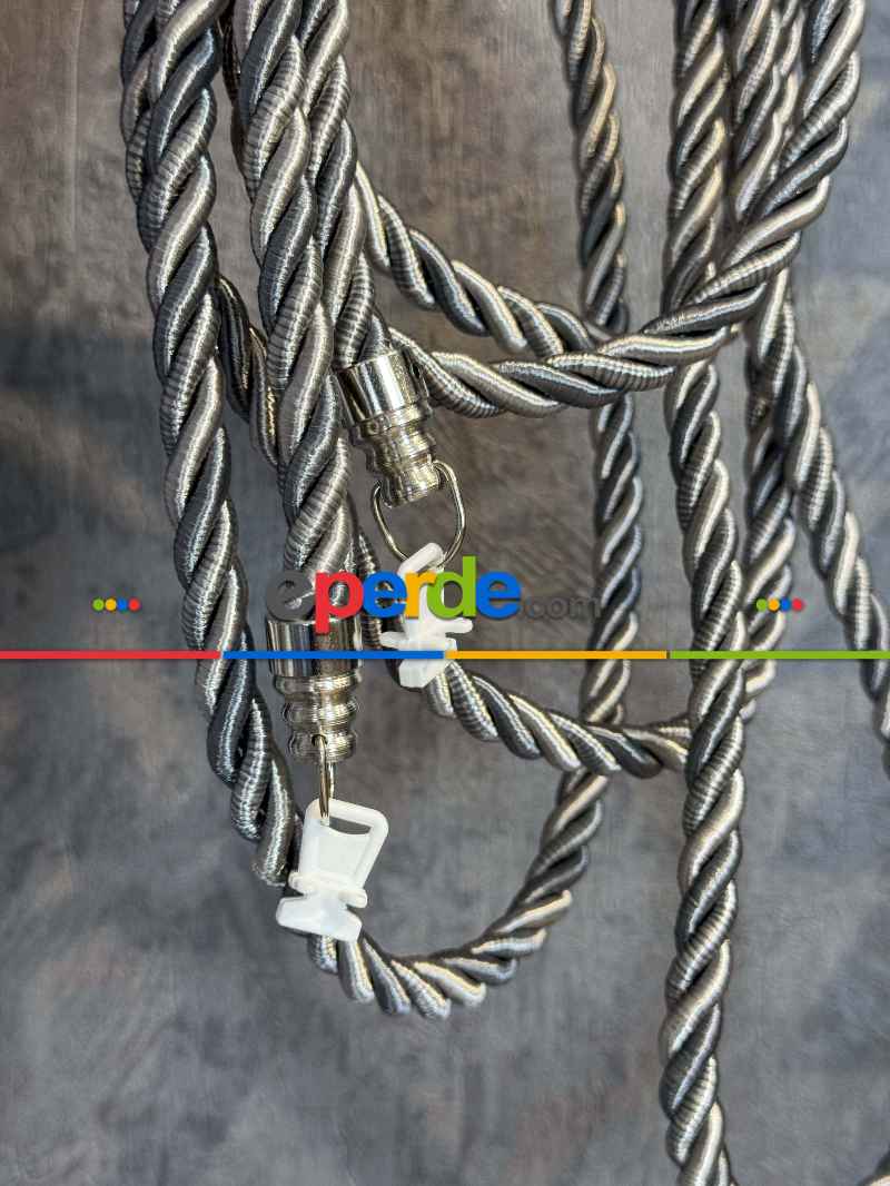 Koyu Gri/açık Gri Tül Perde Ve Fon Perde Kordon Toplama