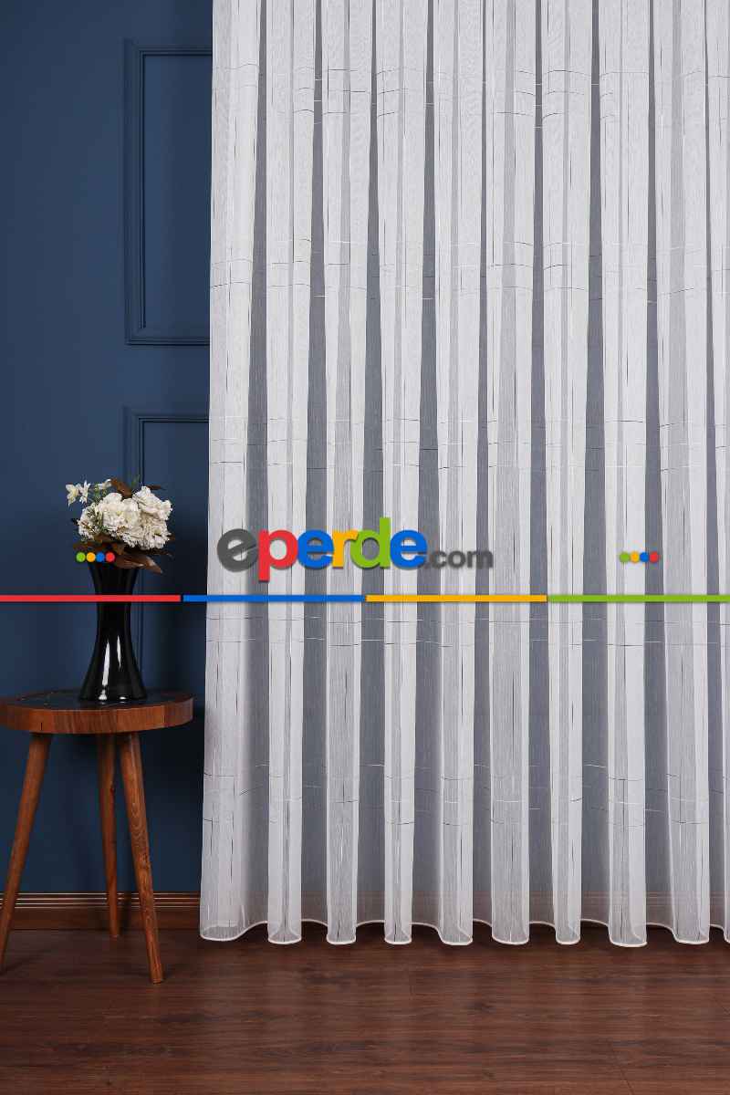 Salon Tül - Bambu Zemin Geometri Nakış İşlemeli Tül Perde