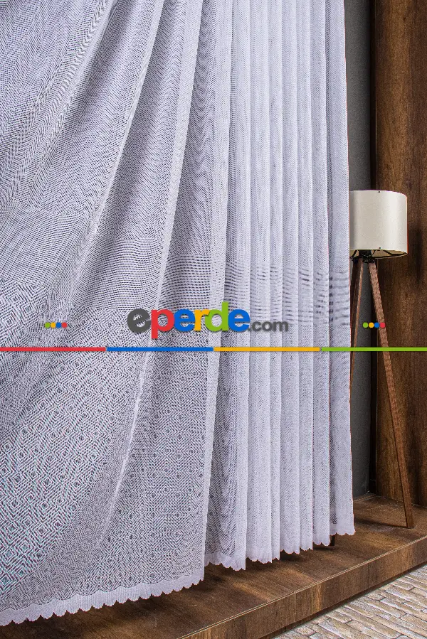 Herringbone (balık Sırtı) Örme Tül Perde - Modern Ve Minimalist Tasarım - Beyaz