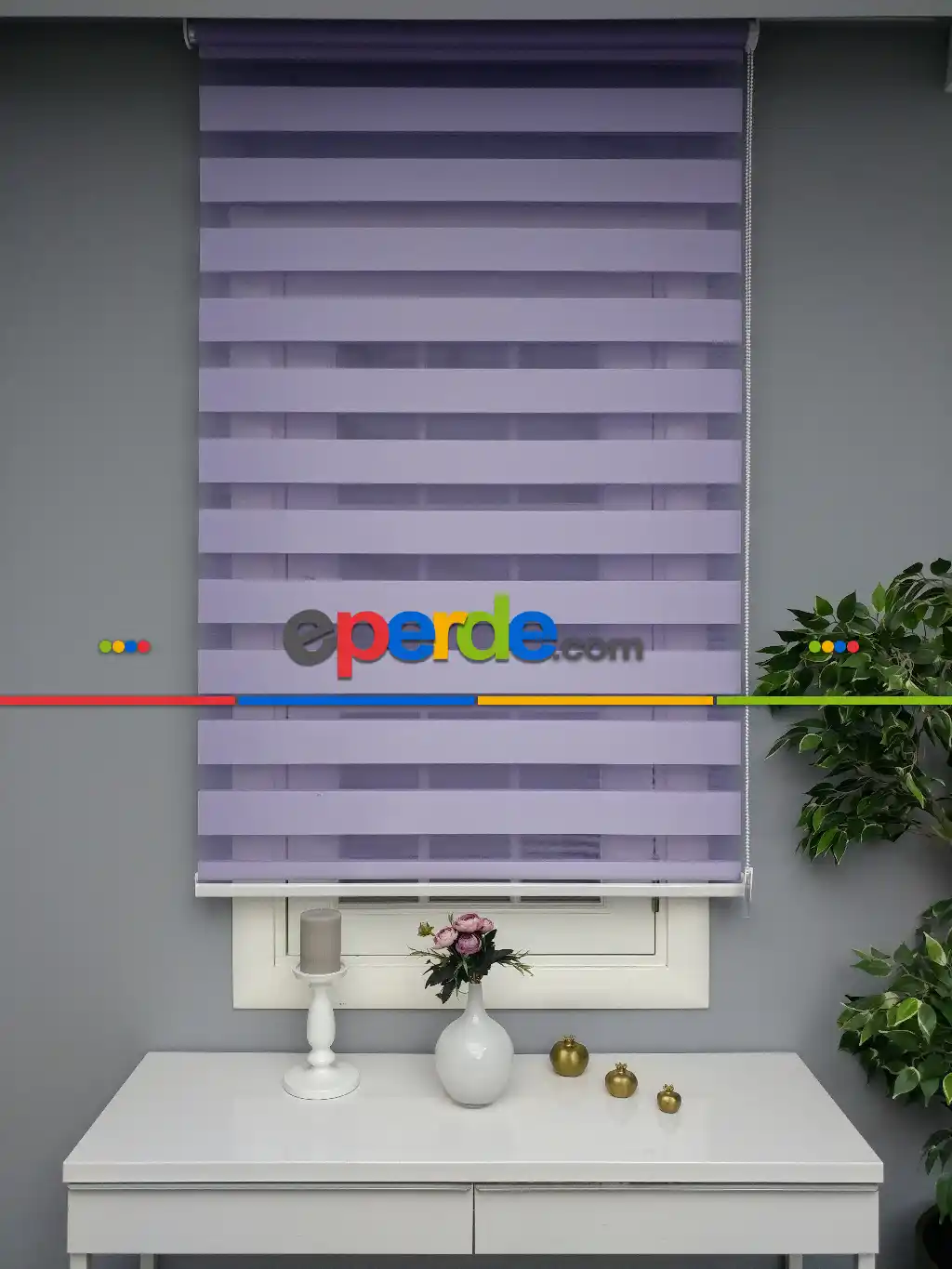 Perle Home Düz Zebra Perde Mor