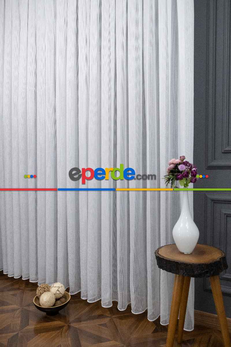 Mutfak Tül - Çizgili Beyaz Tül - Yüksek Kalite