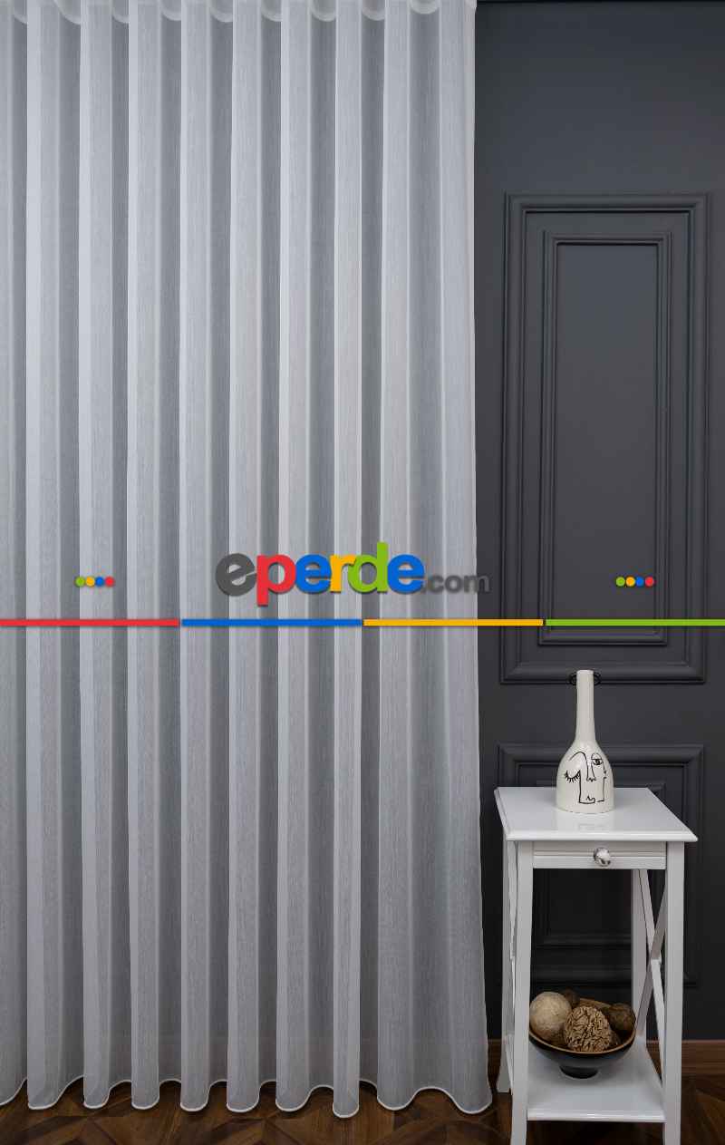 Çizgili Ekru Renkli 1.sınıf Kalite S Pile Bambu Tül Perde