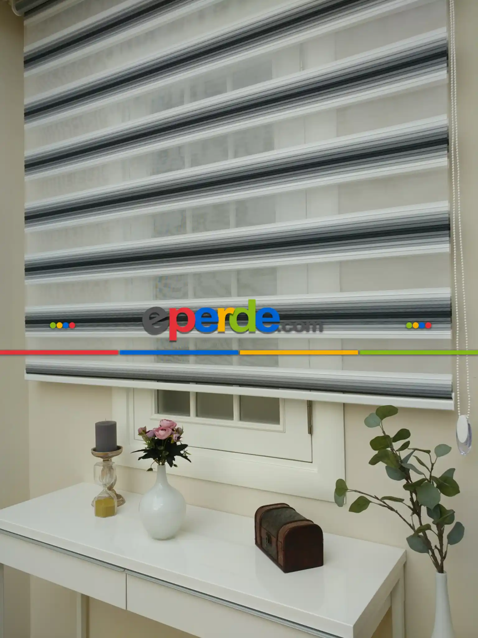 Oturma Odası - Zebra Perde - Degrade Renk Geçişli Pileli Zebra Perde Siyah