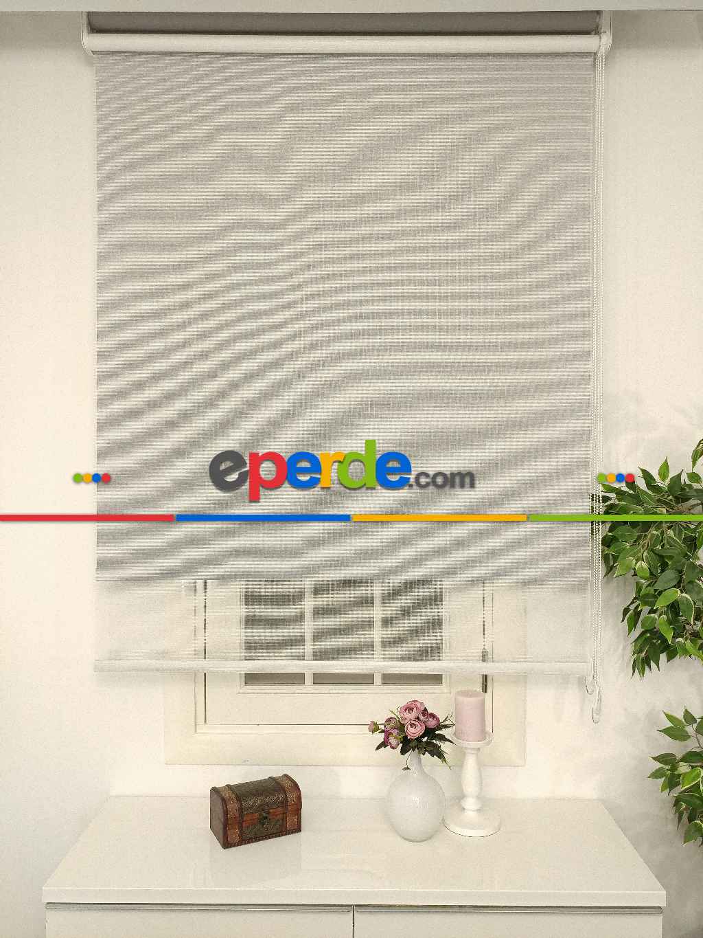 Çiftli Sistem Tül Stor Beyaz Cizgili Tül- Beyaz